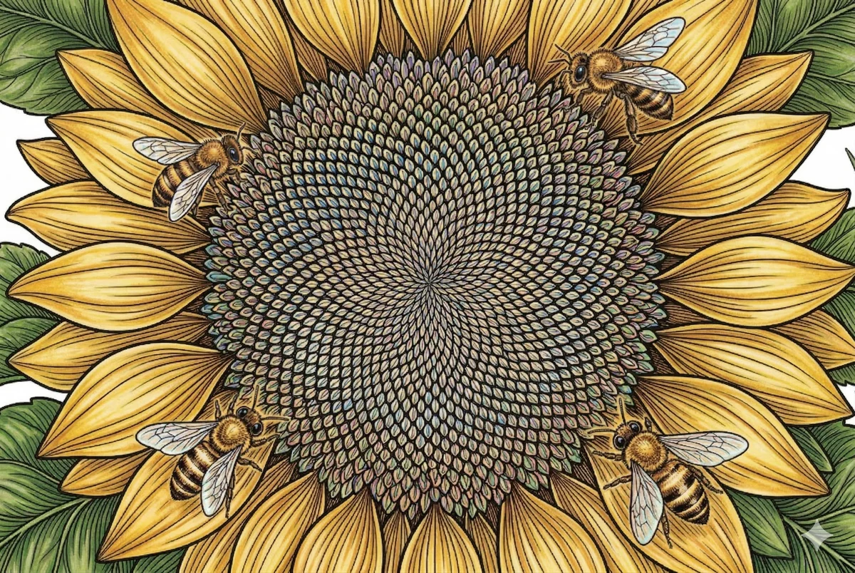 Плакат 90×60: соняшник та бджоли, кольорова версія